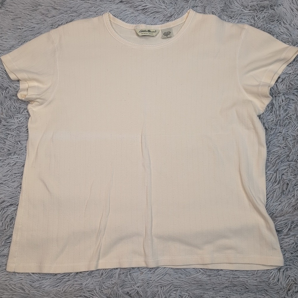 Eddie Bauer Shirt Womens XL Cream Soft Top Lightweight Casual Preppy Comfort